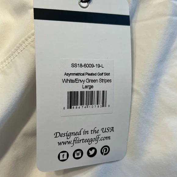 FlirTee Asymmetrical Pleated Golf Skirt White/Envy Green Stripes - Picture 12 of 16